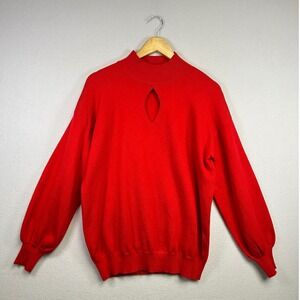 Vine & Love Red Mock Neck Keyhole Long Sleeve Sweater‎ Top Women's Size S
